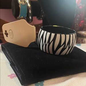 Y2K Zebra Print Bangle Bracelet with Tags